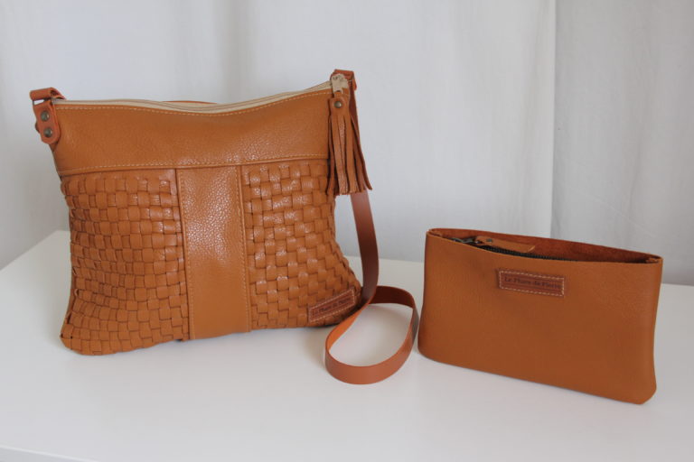 Besace M cuir camel tressé et son compagnon (7)